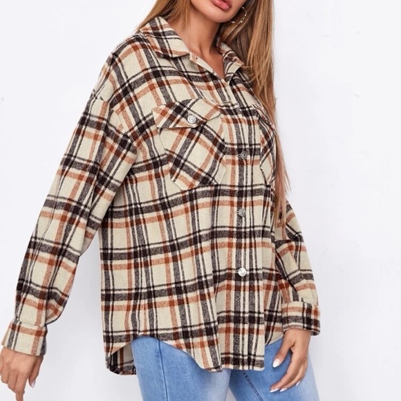 shein flat pocket plaid coat - Picture 2 of 7